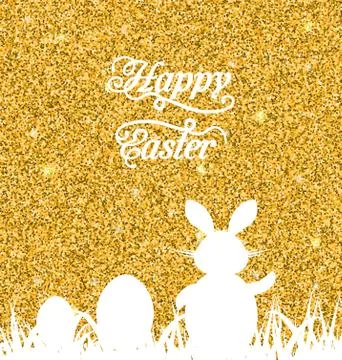 Abstract Easter Sparkle Background with Rabbit, Eggs, Grass Illustrazione stock
