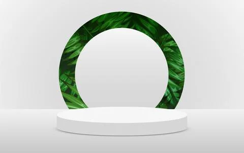 Abstract eco scene background. Cylinder podium with leaves on white background Stock Illustration