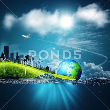 Abstract ecosystem backgrounds under the blue skies for your design Stock Photos