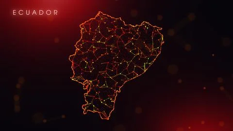 Abstract Ecuador Map Digital Network Background With Red And Orange Plexus Do イラスト素材