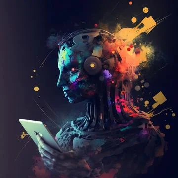 Abstract effect, Ai Robot using a mobile phone Stock Illustration