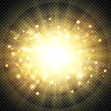 Abstract effect golden sun light for sun burst glittering element. Stock Illustration