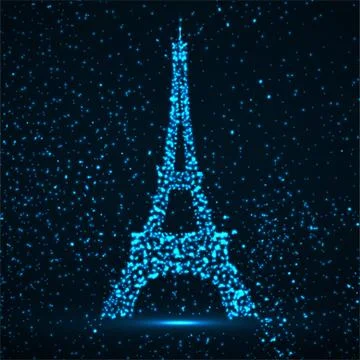 Abstract Eiffel Tower of glowing particles イラスト素材
