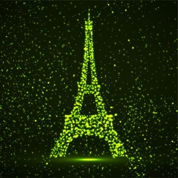 Abstract Eiffel Tower of glowing particles. Vector illustration Stock Illustration