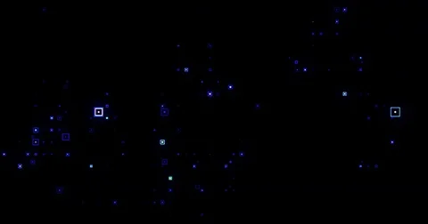 Abstract electric blue digital square particles flowing on black background Stock Footage 76259926