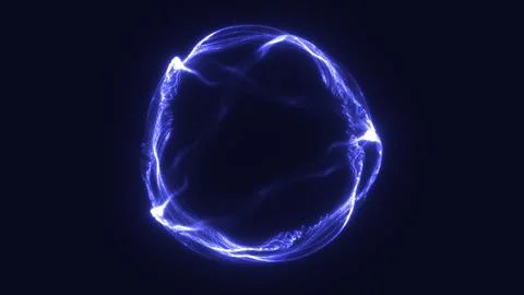 Abstract electric ring of bright blue strands glowing against a dark digita.. Stock Illustration