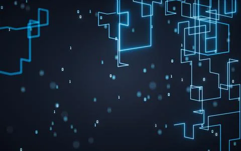 Abstract electrical lines with dark background, 3d rendering. Stockillustratie