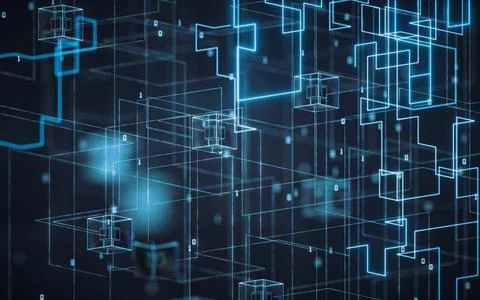 Abstract electrical lines with dark background, 3d rendering. Stock Illustration