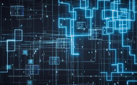 Abstract electrical lines with dark background, 3d rendering. Stock Illustration