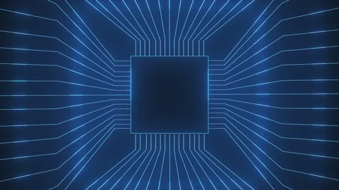 Abstract electronic chip with pins and printed conductors Stock Footage 249463307