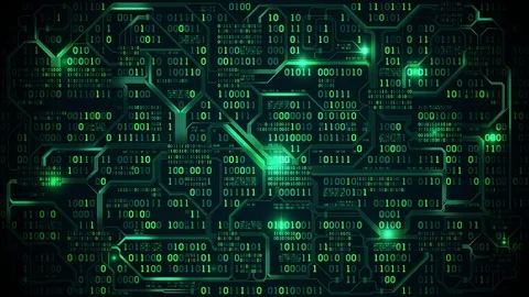 Abstract electronic circuit board with binary code, neural network and big data Stock Footage 82744790