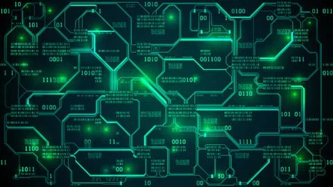 Abstract electronic circuit board binary code, neural network matrix background Stock Illustration