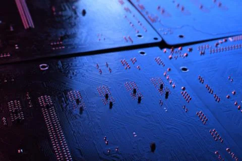 Abstract electronic circuit board, computer motherboard lines and components, Foto stock