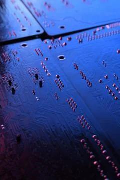 Abstract electronic circuit board, computer motherboard lines and components, Foto stock