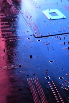 Abstract electronic circuit board, computer motherboard lines and components, Foto stock