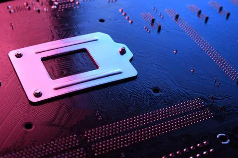 Abstract electronic circuit board, computer motherboard lines and components, Foto stock