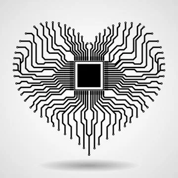 Abstract electronic circuit board in shape of heart, technology background Stock Illustration