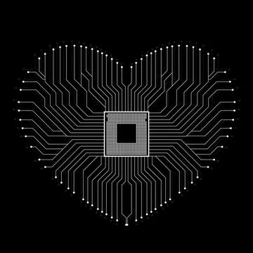 Abstract electronic circuit board in shape of heart, technology background, v Stock Illustration