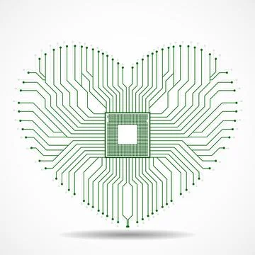 Abstract electronic circuit board in shape of heart, technology background, v Stock-Illustration