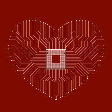 Abstract electronic circuit board in shape of heart, technology background,.. Stock Illustration