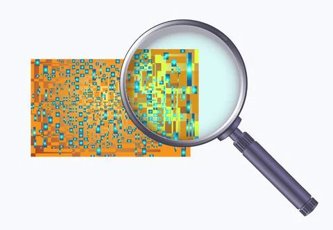 Abstract electronic circuit board through magnifying glass. イラスト素材