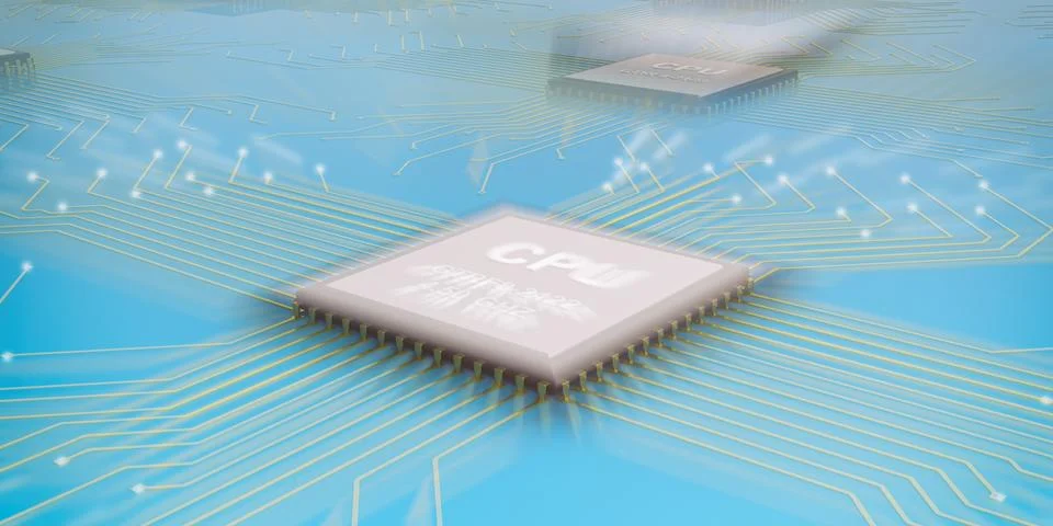 Abstract Electronic circuit cpu processor blue background1 Stock Illustration