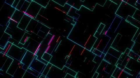 Abstract electronic cyber circuit grid animation. Flowing digital signals. Stock Footage 159453452