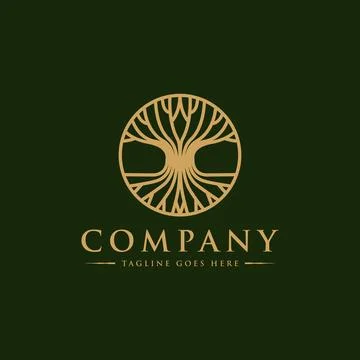 Abstract Elegance Root and tree logo vector icon on dark background Stock Illustration