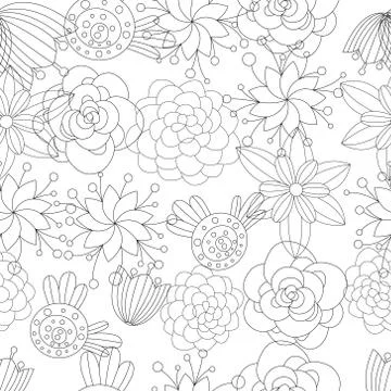 Abstract Elegance Seamless pattern with floral background, without color, bla Stock Illustration
