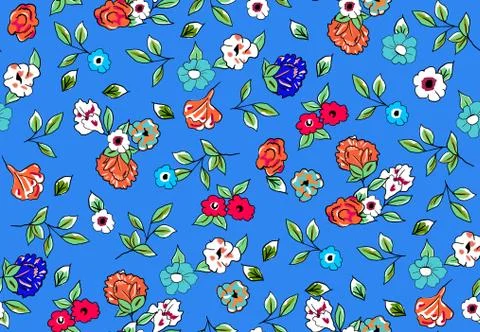 Abstract elegance seamless pattern with floral on blue background. Ready for tex Stock Illustration