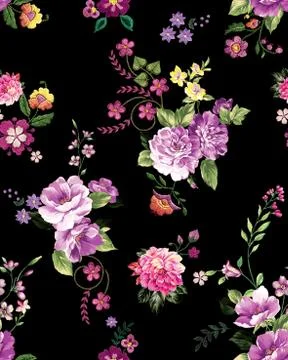 Abstract elegance seamless pattern with floral on black color background. Ready Stock Illustration