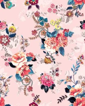 Abstract elegance seamless pattern with floral on pink color background. Ready f Stock Illustration