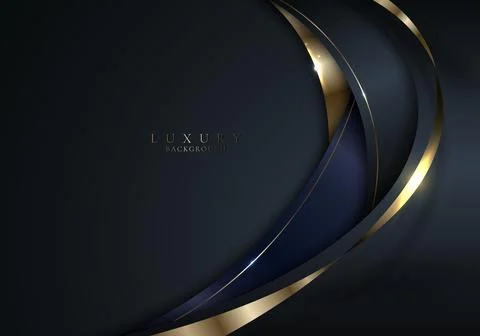 Abstract elegant 3D black and gold curve shape with shiny golden ribbon lines Stock Illustration