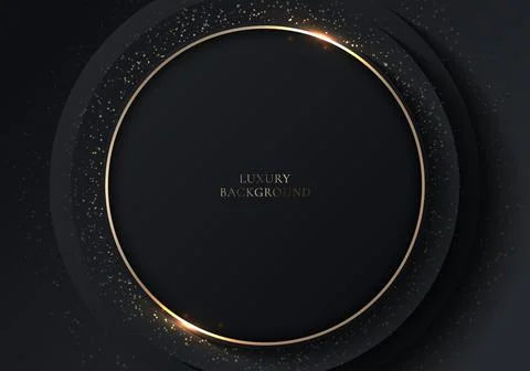 Abstract elegant 3D black circles layer with golden ring and lighting effect Stock Illustration