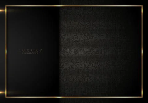 Abstract elegant 3D black stripes and golden frame on squares pattern backgro Illustrazione stock