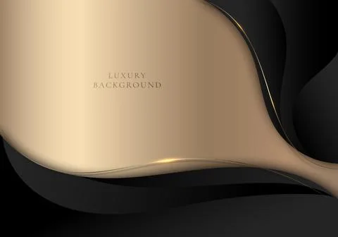 Abstract elegant 3D black wave shapes and golden curved line elements with li Illustrazione stock