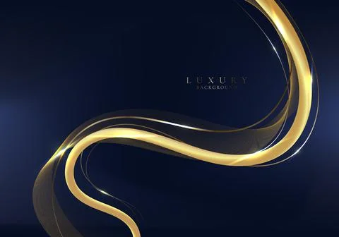 Abstract elegant 3D golden wave curved line elements with lighting effect on Stock Illustration