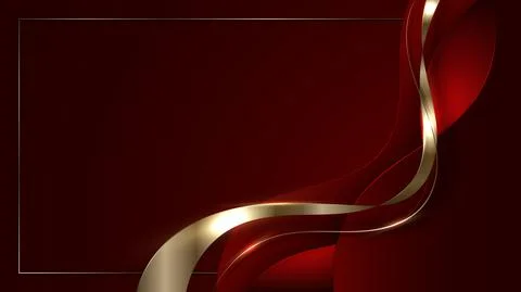 Abstract elegant 3D red wave shapes paper cut style with golden shiny ribbon Illustrazione stock