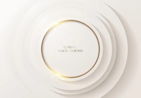 Abstract elegant 3D white circles layer with golden ring and lighting effect Stock Illustration