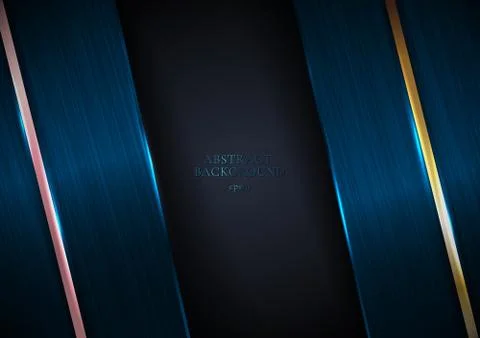Abstract Elegant Blue Metallic Texture with Golden Stripe Line on Black Backg Stock Illustration