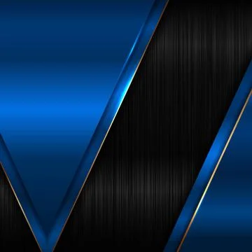 Abstract elegant geometric triangle blue metallic glossy with golden line on Stock Illustration