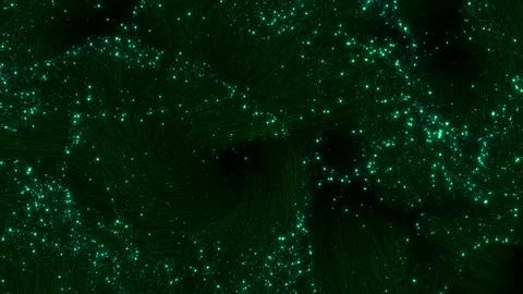 Abstract Elegant Glowing Green Optical Fibers Loop Background Illustrazione stock
