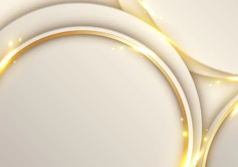 Abstract elegant white circle with 3D golden lines ring rounded overlapping l Stock Illustration