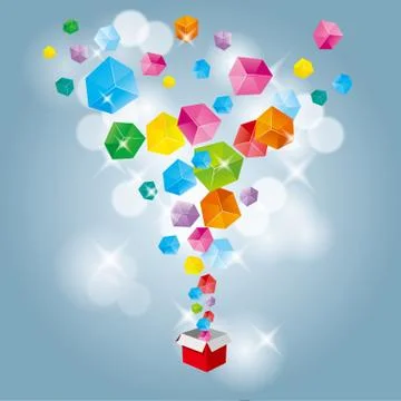 The abstract element of the cube, the background is blue. Stock Illustration