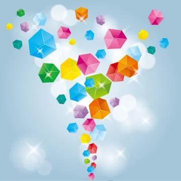 The abstract element of the cube, the background is blue. Stock Illustration