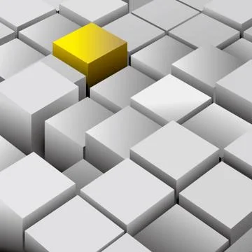 An abstract element made up of cubes, one of which is golden. Stock Illustration
