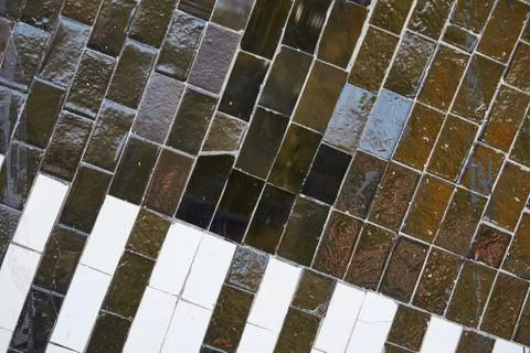 Abstract element of multicolored ceramic mosaic, selective focus. Stock Photos