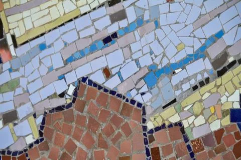 Abstract element of multicolored ceramic mosaic, selective focus. Foto stock