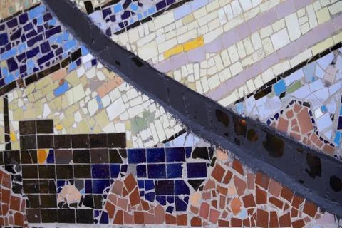 Abstract element of multicolored ceramic mosaic, selective focus. Stock Photos