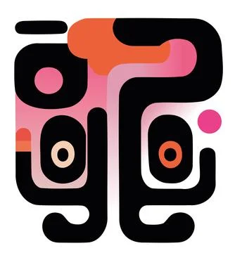 Abstract element in orange,pink and black over white Stock Illustration